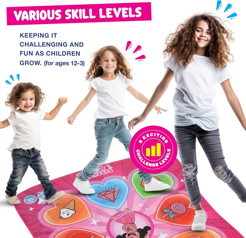 Play22 Dance Mat for Kids - Best Birthday Gifts for Girls & Boys Electronic Dance Game Toy for Kids, Adjustable Volume, 5 Levels - Dance Pad with LED Lights & Built-in Music for Ages 3-12 Years Old - Image 3